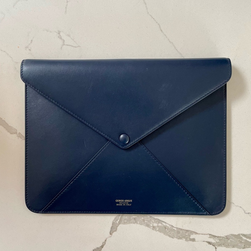 Giorgio Armani Navy Leather Envelope Clutch